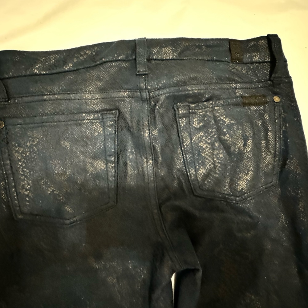 7 FOR ALL MANKIND Women's High Waist Snake Printed Navy Skinny Jeans Size 28